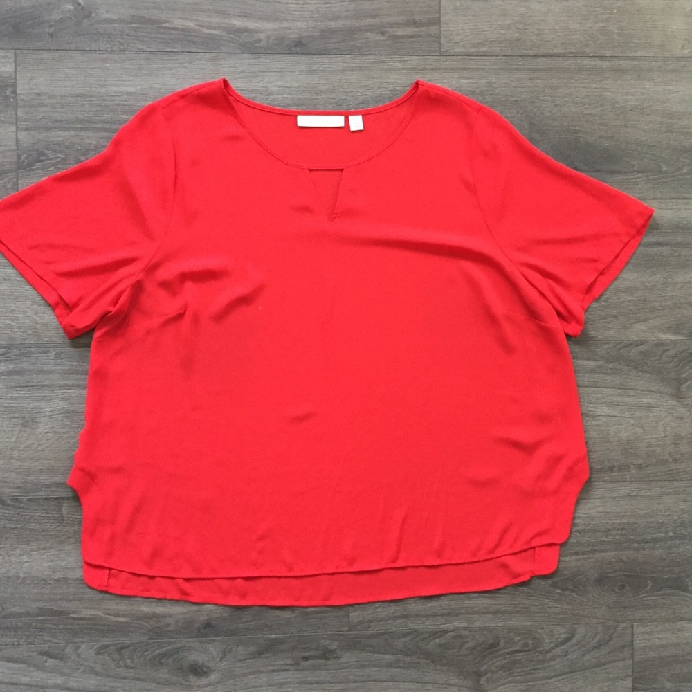 Sejour Short Sleeve Red Blouse Women's Plus Size 2X